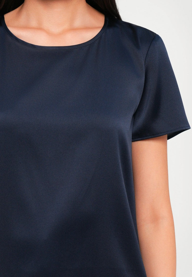 Max Mara Smooth Satin Short-Sleeved Top With Classic Round Neckline