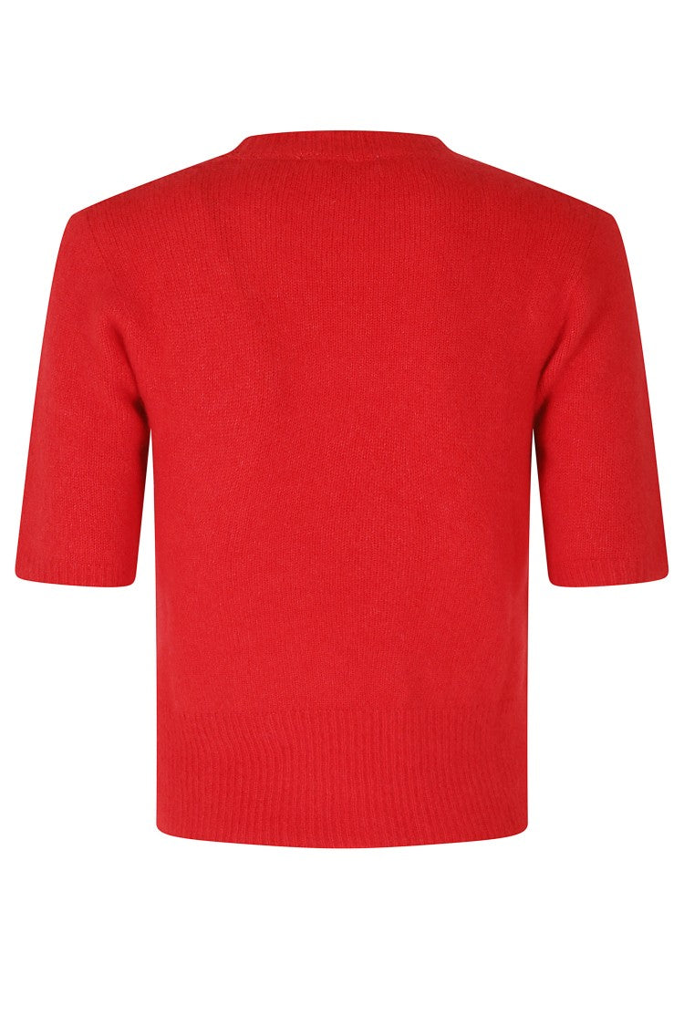 Roberto Collina Red Cashmere-Silk Crewneck Short-Sleeve Sweater