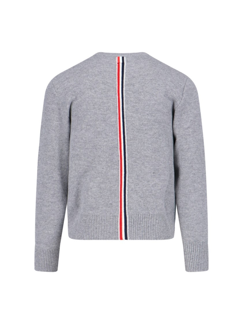 Thom Browne Tricolor Detail Crewneck Sweater – Grey
