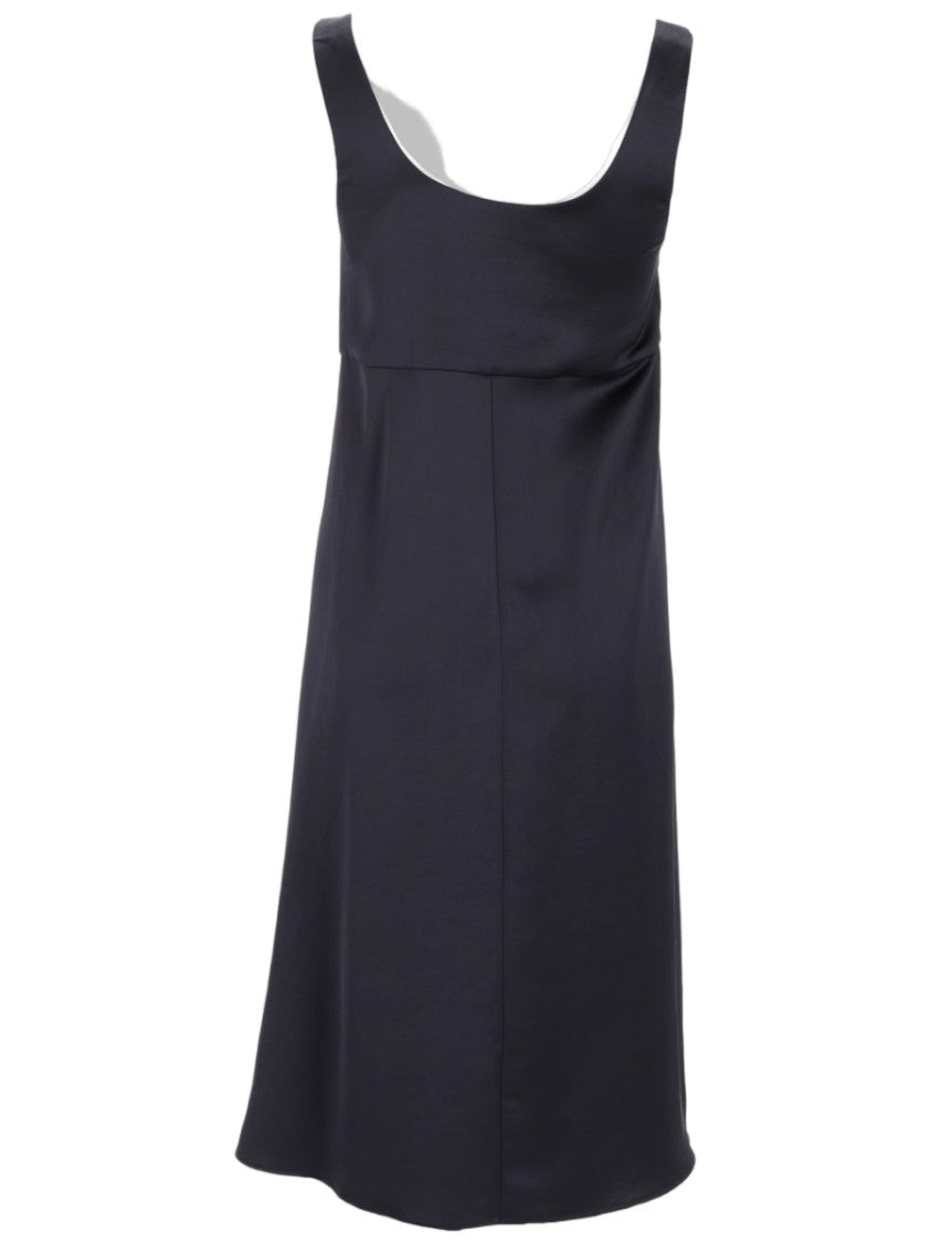 P.A.R.O.S.H. Sleeveless Blue Midi Dress With Draped Asymmetrical Detail