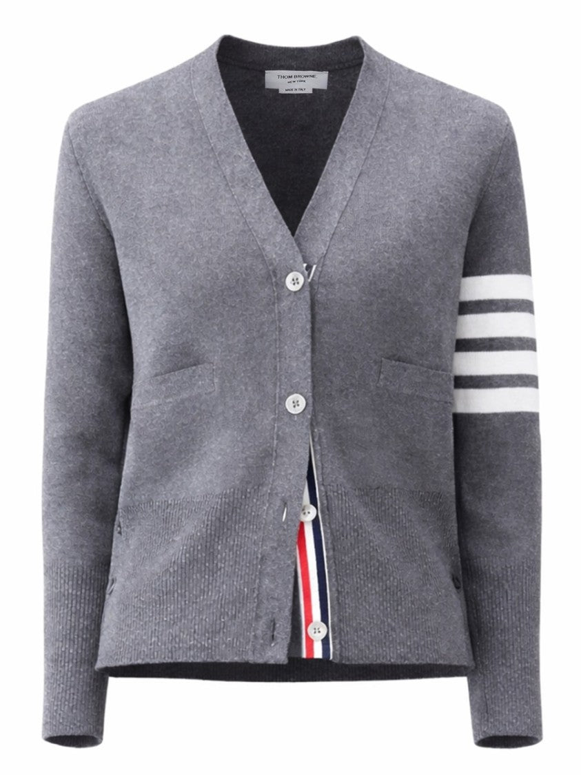 Thom Browne V-Neck Horizontal Stripes Detail Cardigan
