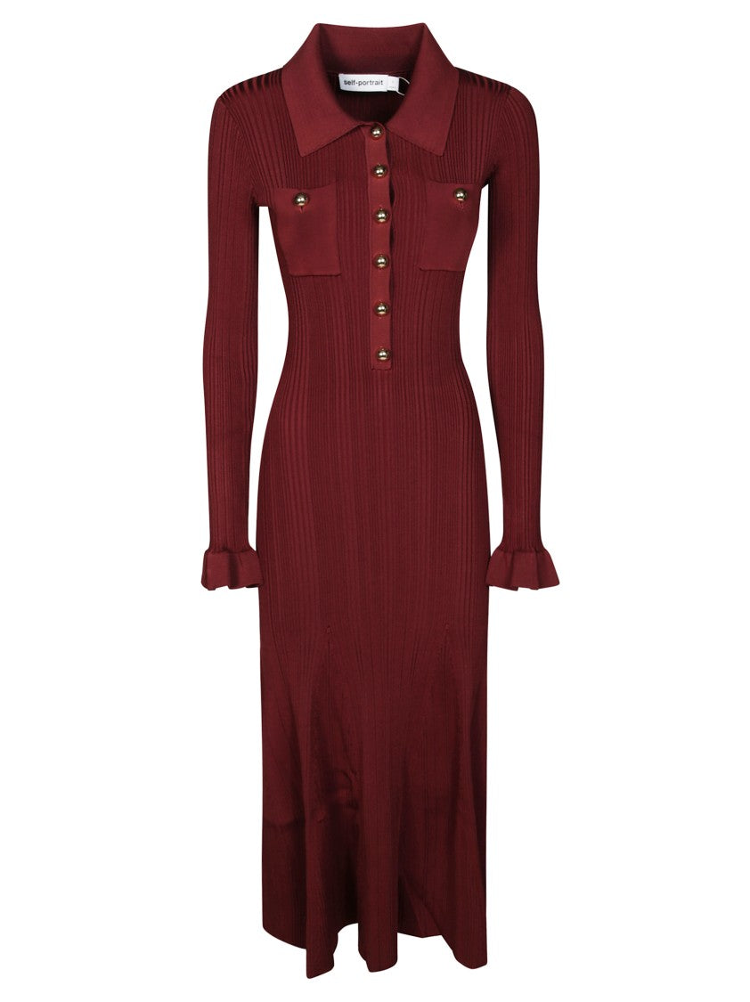 Self-Portrait White Lace Detail Midi Dress With Fitted Bodice