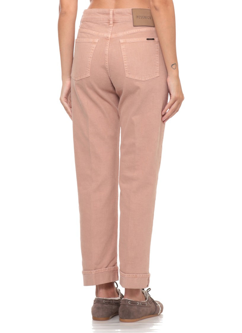 Peserico Soft Pink Five-Pocket Hem Detail Straight-Leg Jeans