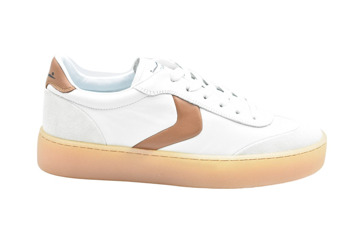 Voile Blanche Cognac-White Low-Top Sneakers With Suede