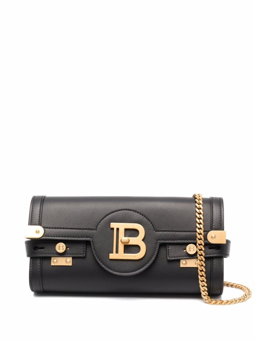 Balmain Black Leather Chain Link Shoulder Bag