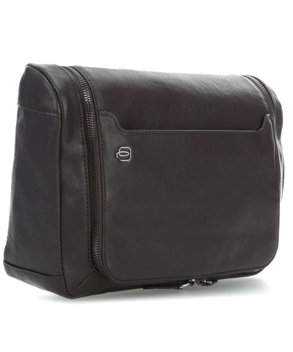 Piquadro Leather Beauty Case With Refined Stitching