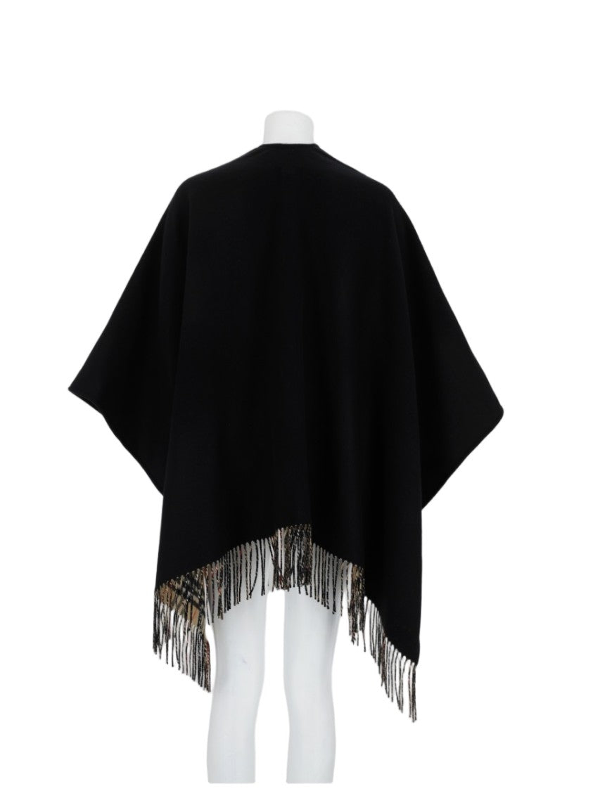 Burberry Check Reversible Fringe Wool Cape