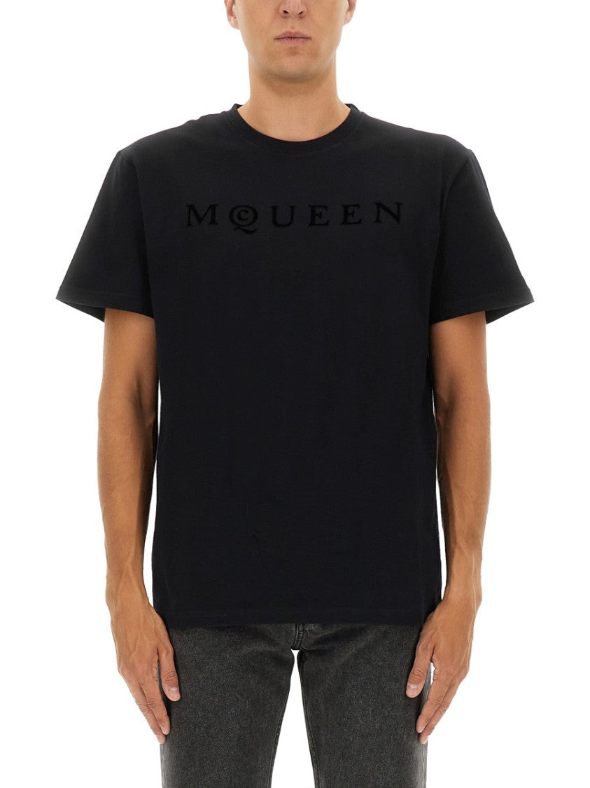 Alexander Mcqueen Crew Neck Subtle Embossed Cotton T-Shirt