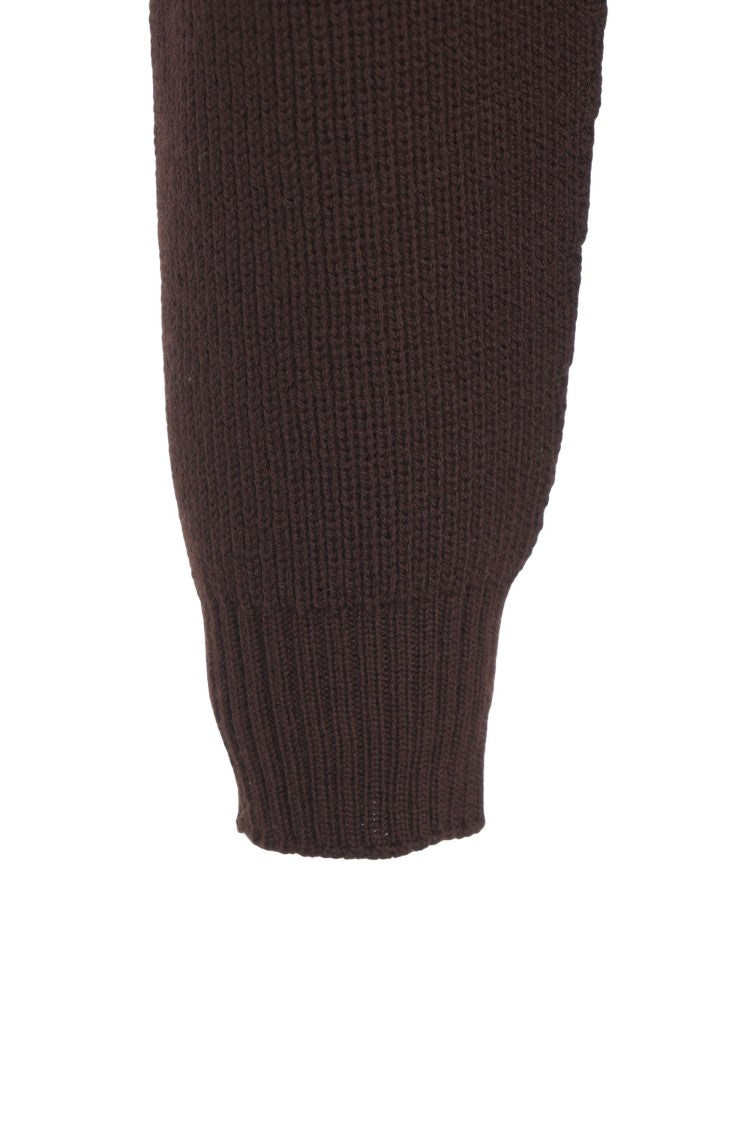 Amaranto Ribbed Wool Cardigan With Classic Round Neckline