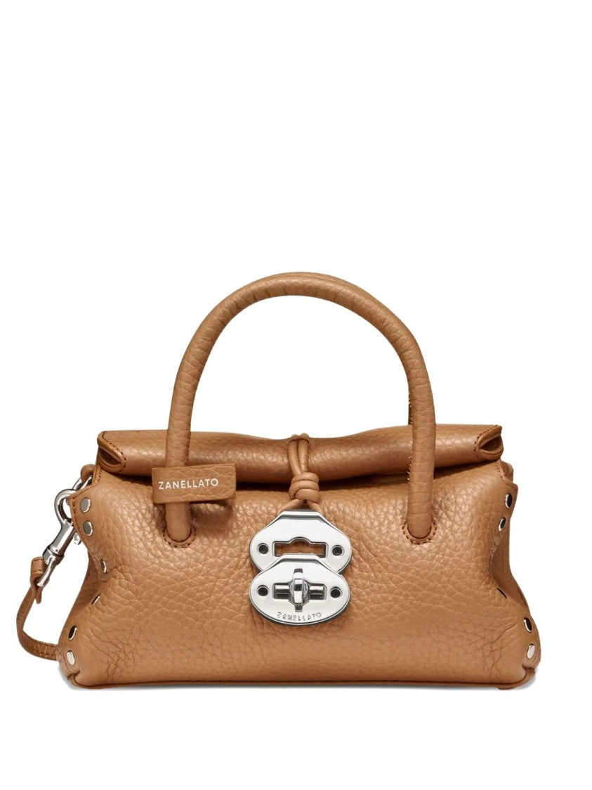 Zanellato Rectangular Textured Leather Handbag With Turn-Lock Closure