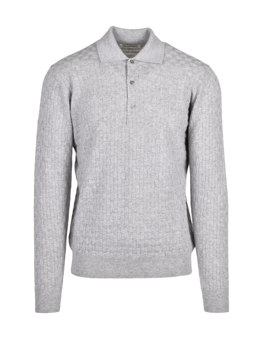 Filippo De Laurentiis Light Grey Merino Wool-Blend Knit Polo Shirt