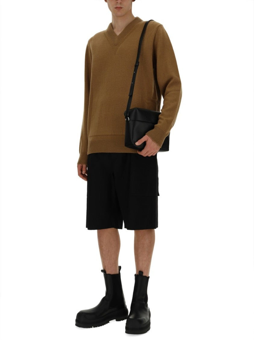 Jil Sander Relaxed Fit V-Neck Sweater With Ribbed Details