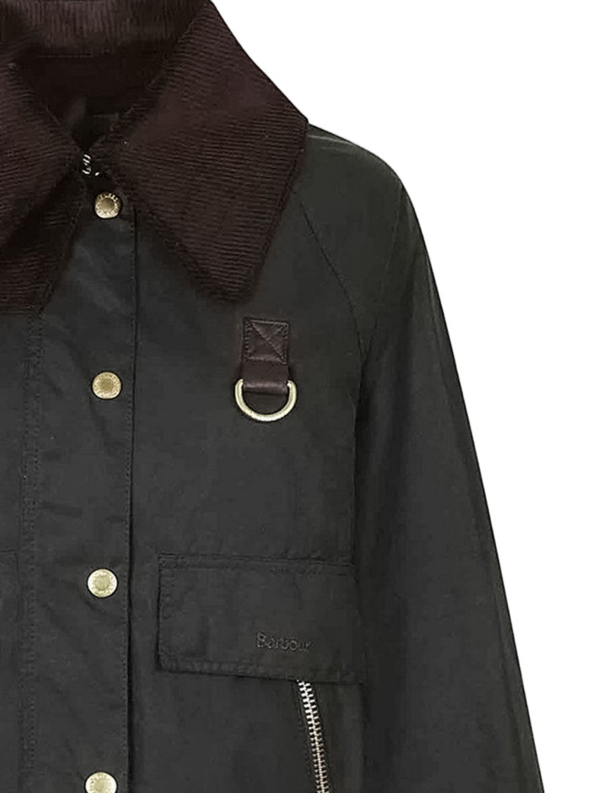 Barbour Army Green Waxed Cotton Corduroy Collar Jacket