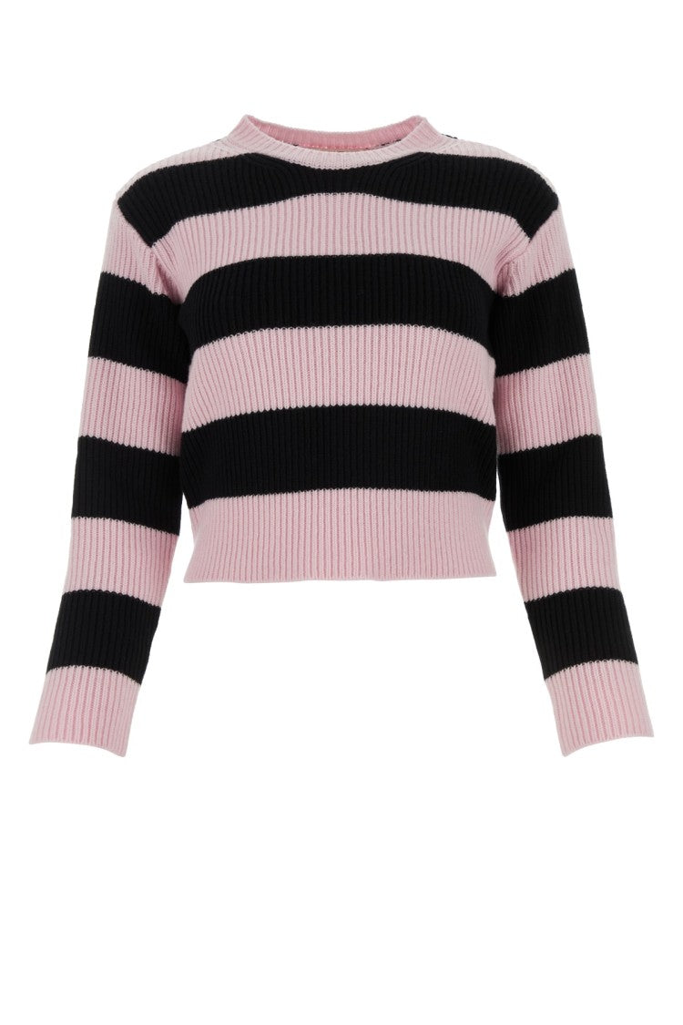 Valentino Garavani Cropped Ribbed Sweater With Bold Stripes