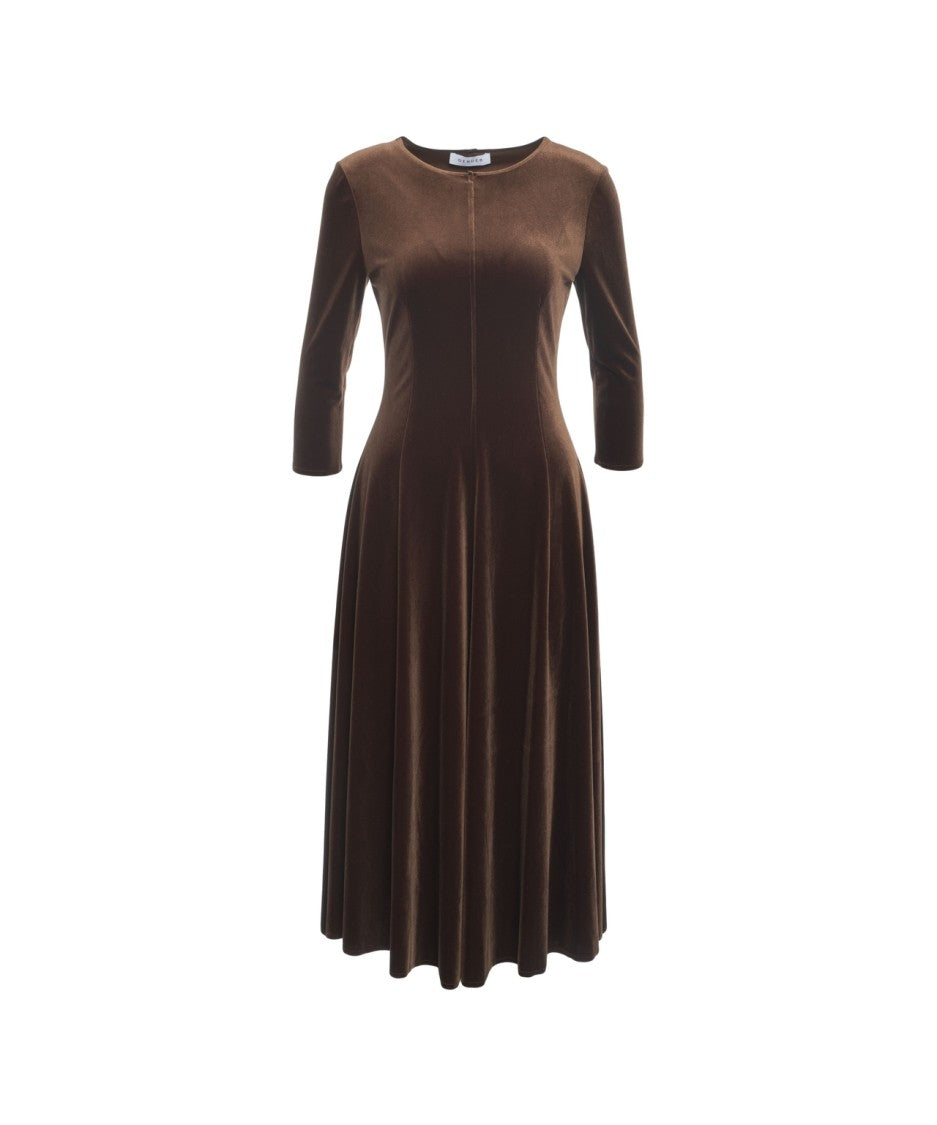 Gender Bronze Velvet Long Maxi Dress With Fitted Silhouette