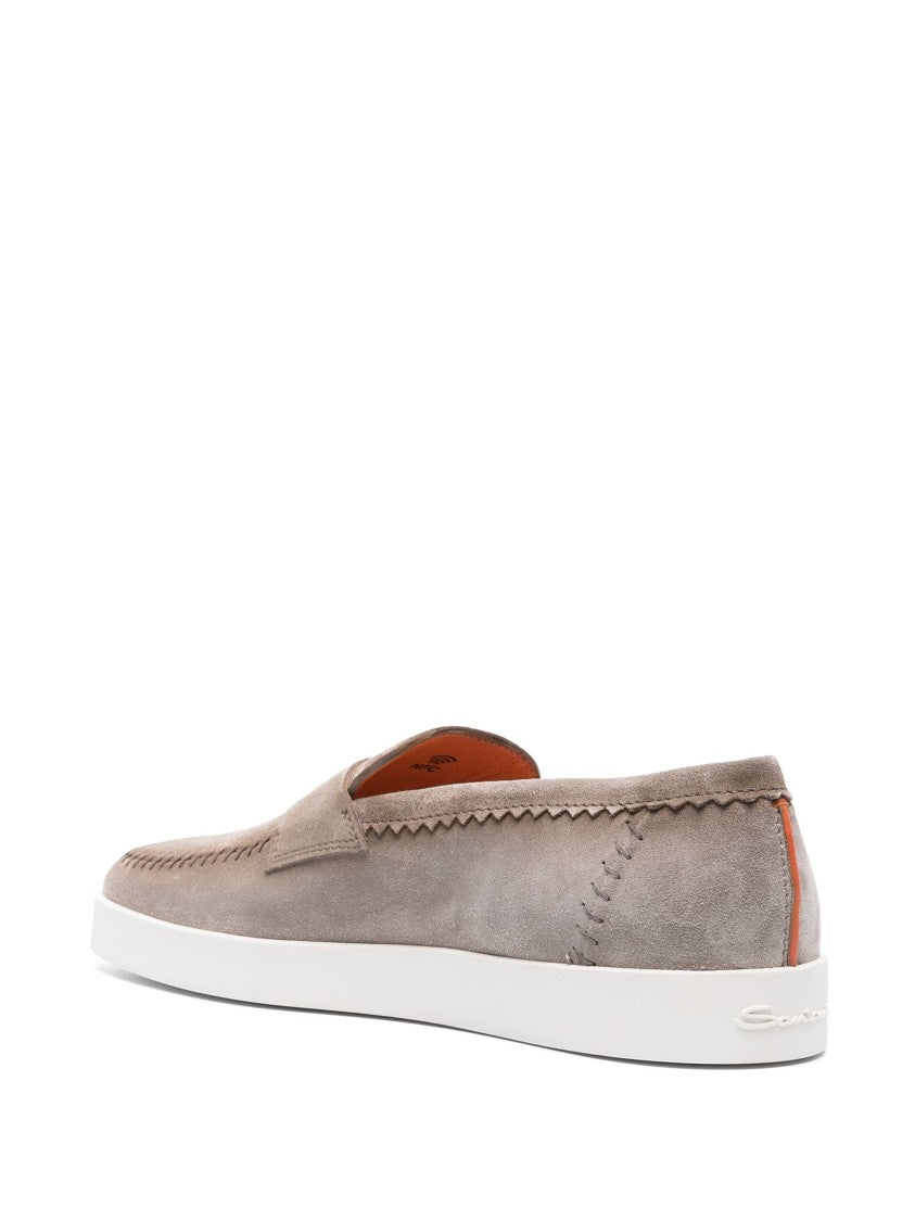 Santoni Brown Leather Loafers