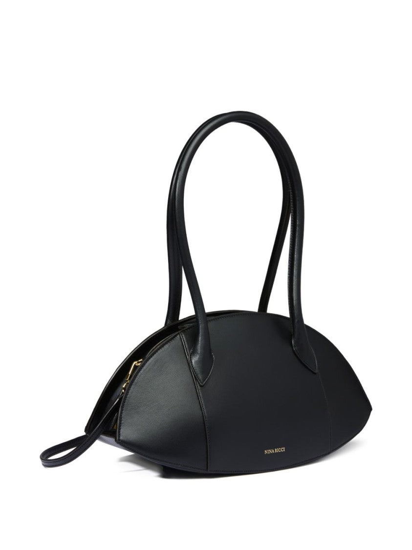 Nina Ricci Black Elongated Oval Silk Shoulder Bag