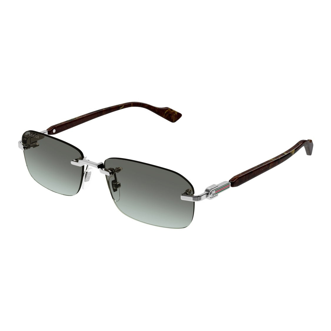 Gucci Rimless Rectangular Sunglasses With Gradient Lenses And Tortoiseshell Temples