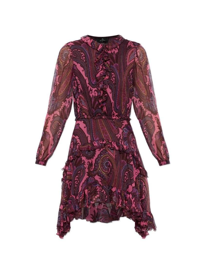 Etro Paisley Print Mini Dress With Sheer Sleeves