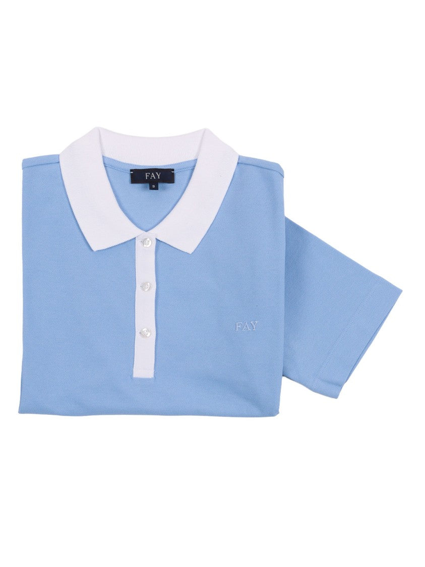 Fay Light Blue Contrasting Collar Polo Shirt