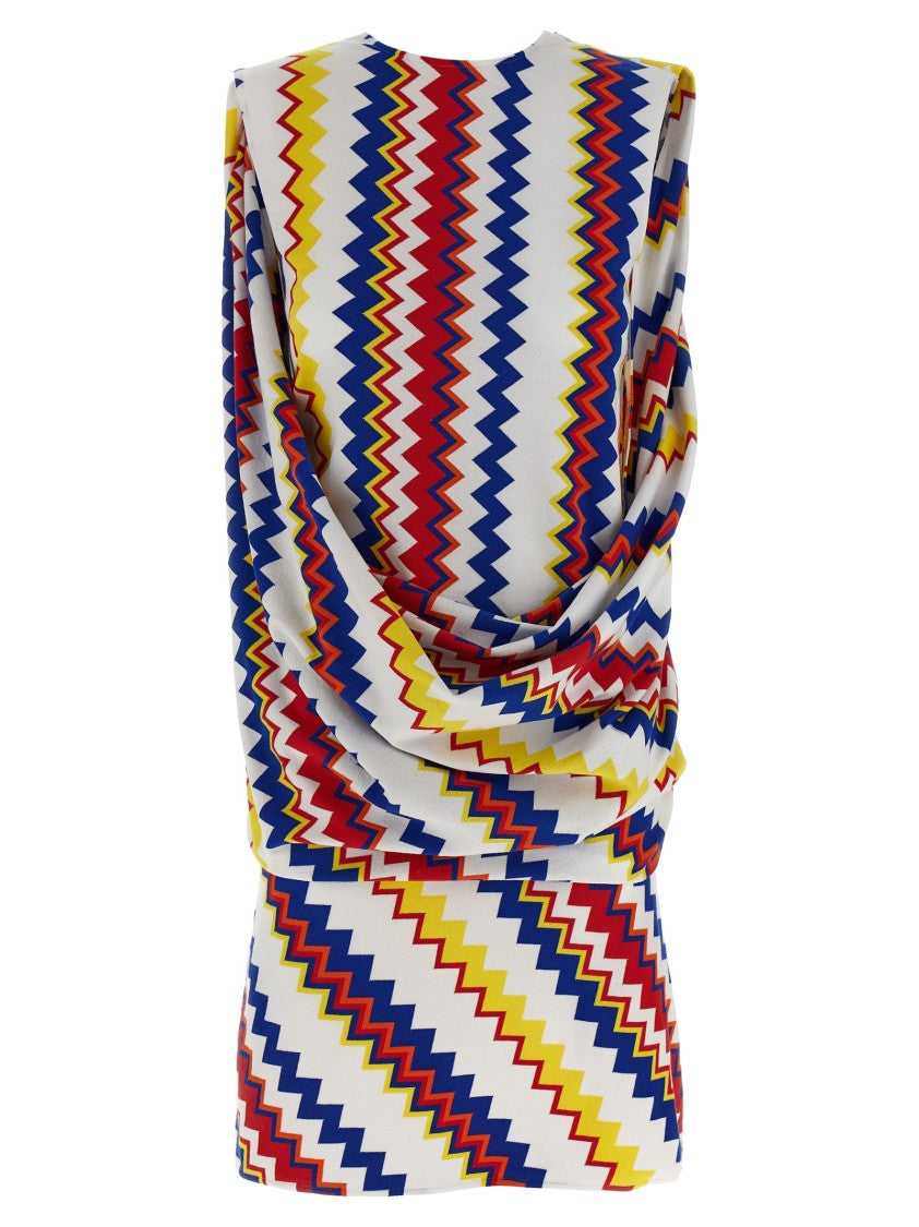 Missoni Zigzag Pattern Peplos Minidress With Draped Front