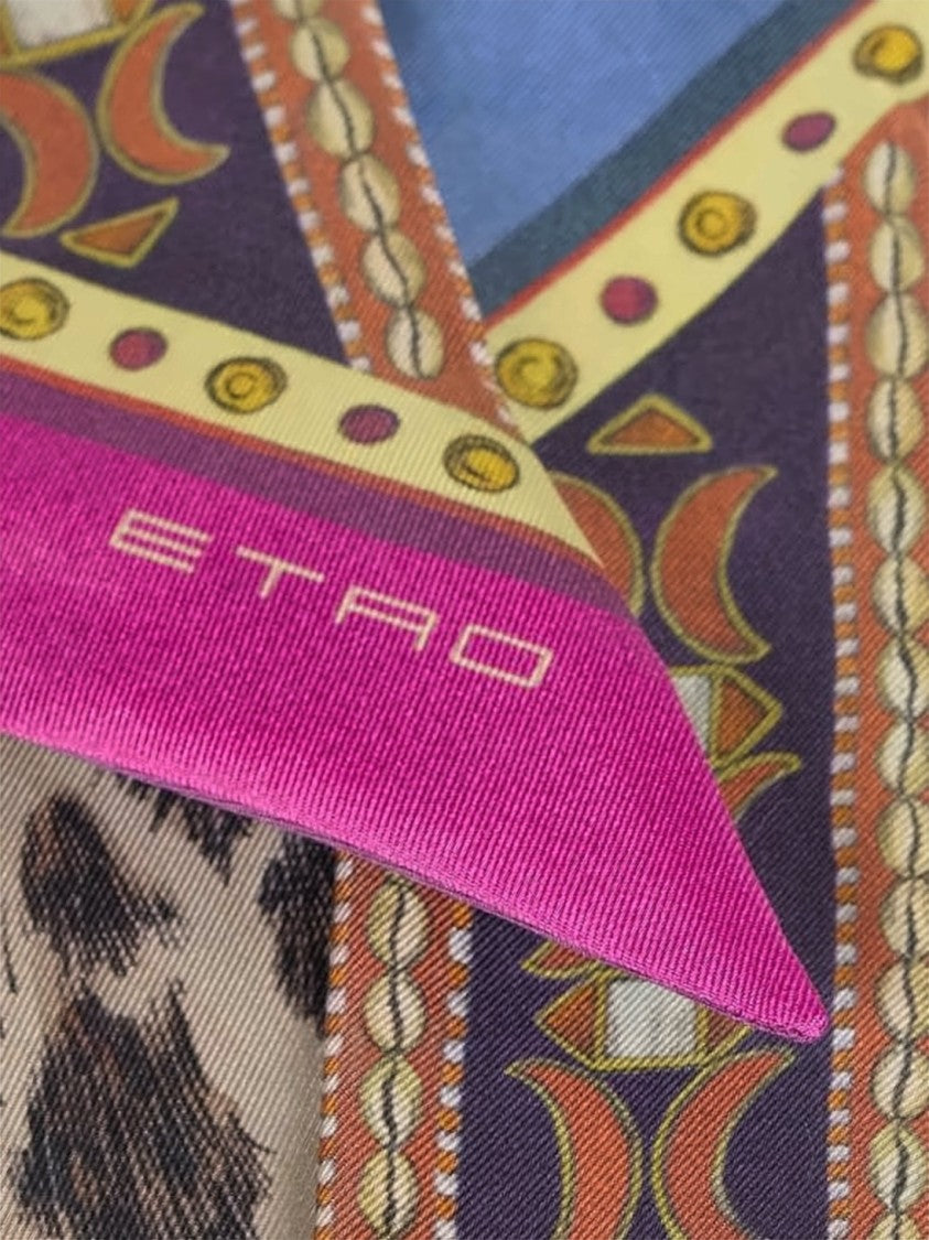 Etro Multicolour Leopard Geometric Slim Silk Scarf