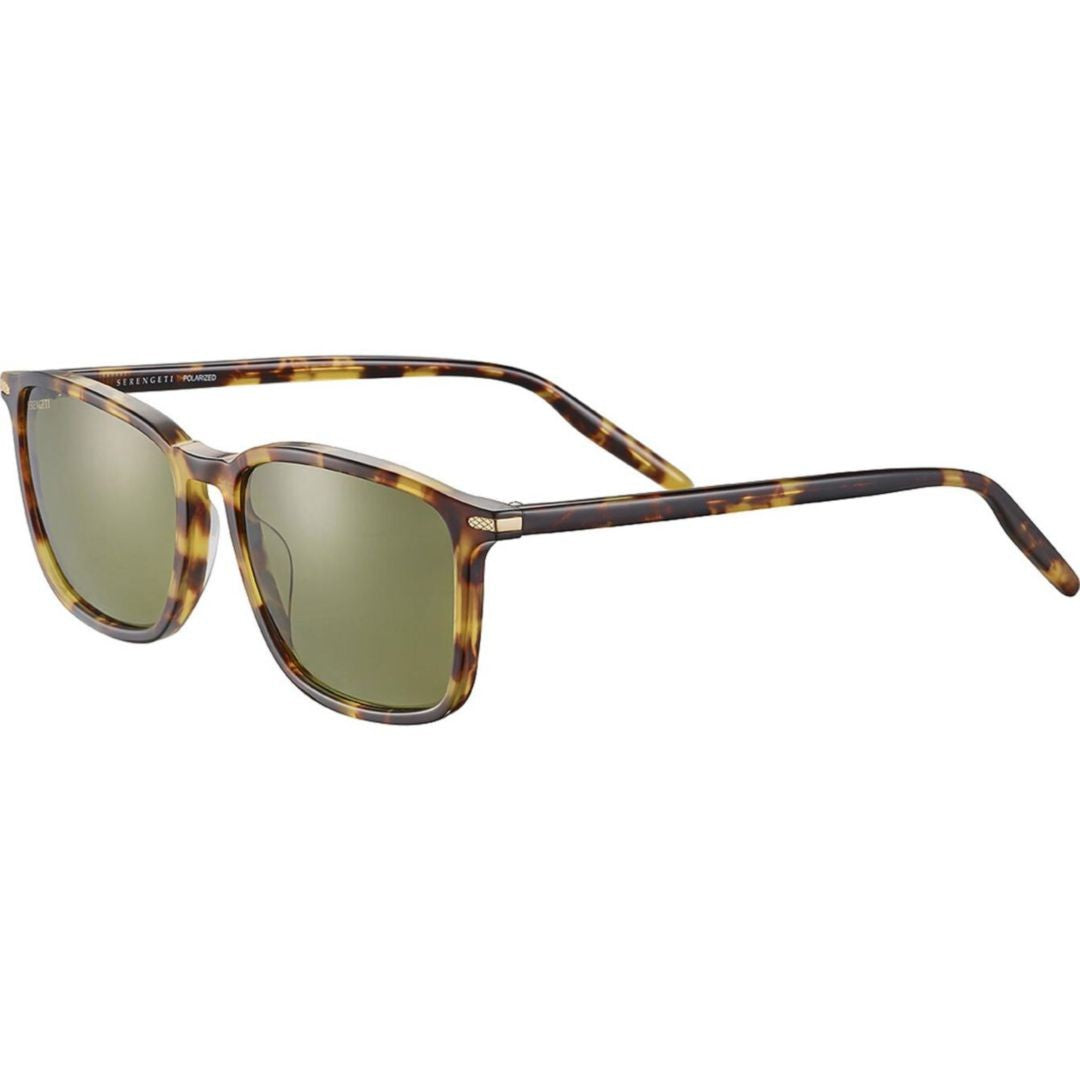 Serengeti Lenwood Tortoiseshell Rectangle Frame Sunglasses With Green-Tinted Lenses