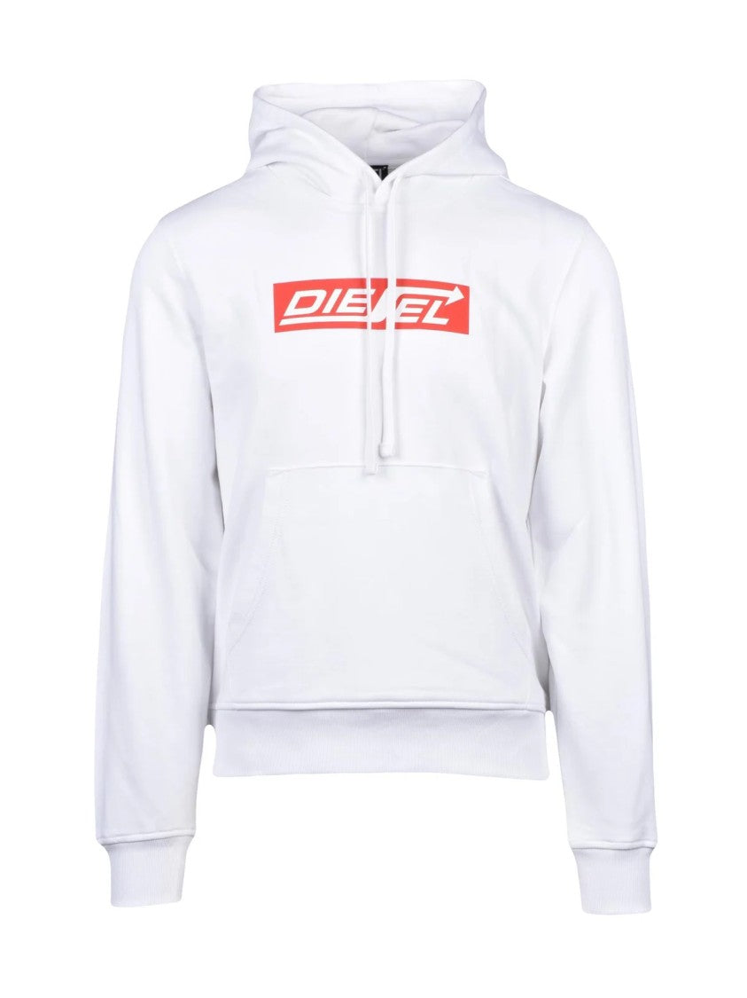 Diesel White Cotton Logo Hoodie