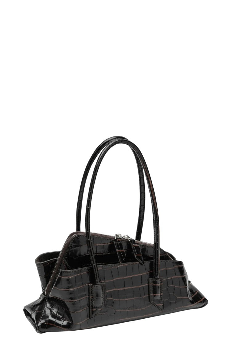 The Attico La Passeggiata Small Coffee Crocodile-Effect Leather Handbag