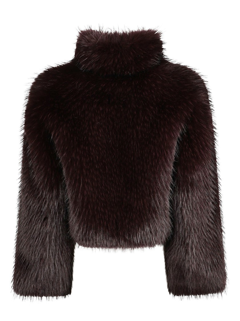 Pinko Cropped Faux Fur Jacket With High Collar And Sumptuous Texture