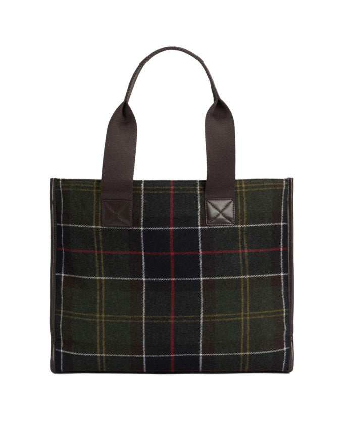 Barbour Rectangular Tartan Tote Bag With Dark Brown Trim