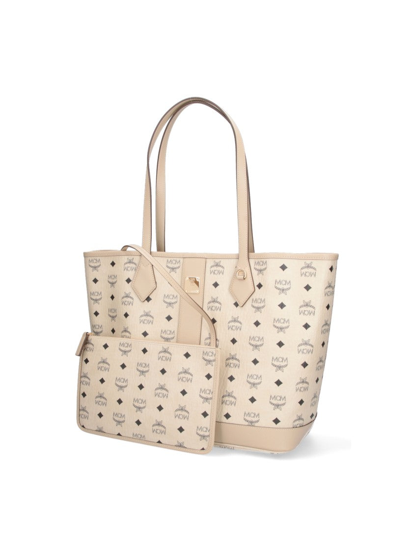 Mcm Beige Liz Visetos Fabric Tote Bag