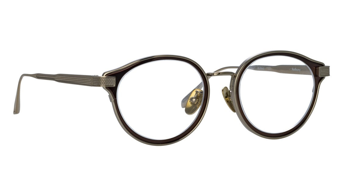 Linda Farrow Lfl Round Frame Eyeglasses With Textured Metallic Accents