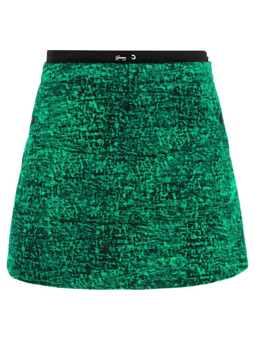 Moncler Textured Green Mini Skirt With Black Waistband And A-Line Silhouette