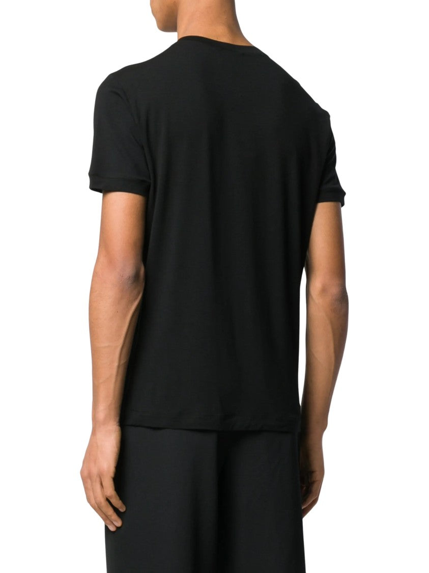 Giorgio Armani Black Minimalist Embroidered Viscose T-Shirt
