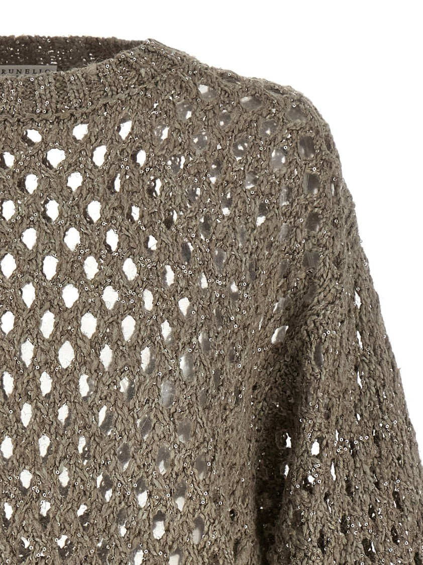 Brunello Cucinelli 'Rustic Dazzling Net' Cropped Sweater