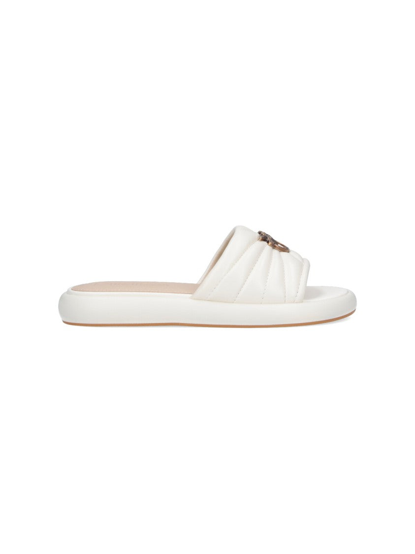 Pinko White Love Birds Quilted Leather Sandals