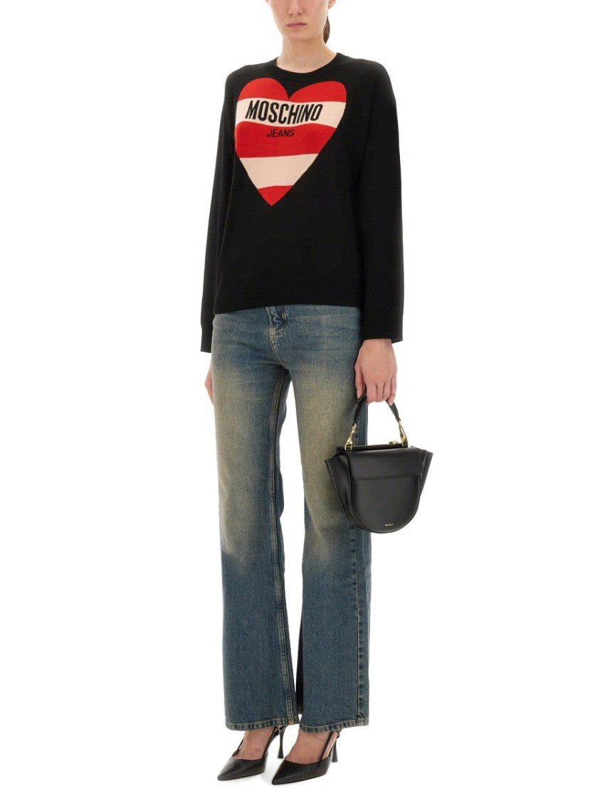 Moschino Heart Graphic Knit Sweater With Crew Neckline