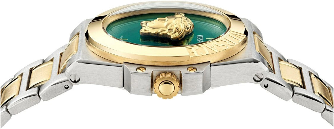 Versace Greca Logo 38Mm Women's Analog Watch With Blue Leather Strap