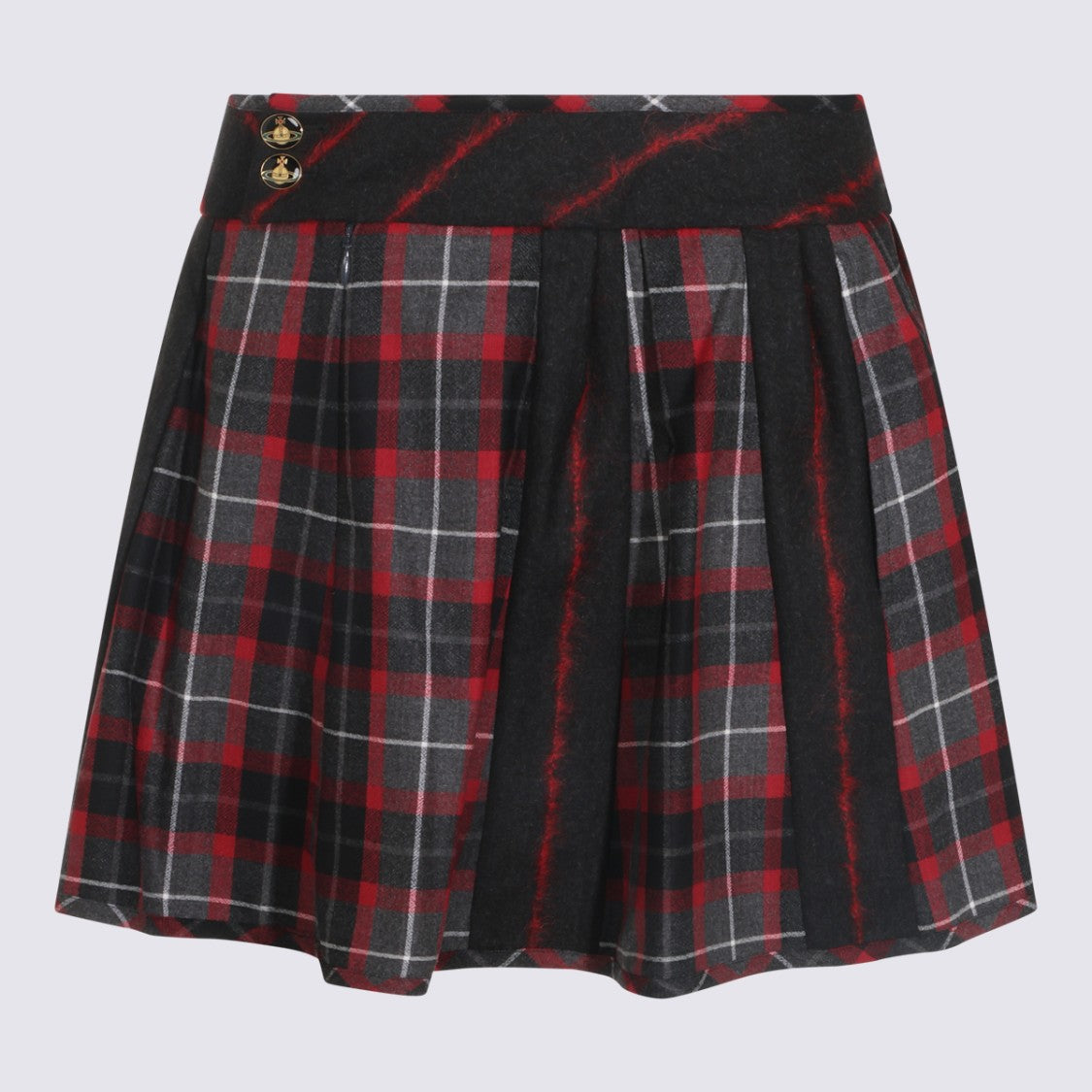 Vivienne Westwood Pleated Mini Skirt With All-Over Check Pattern And Side Button Fastening