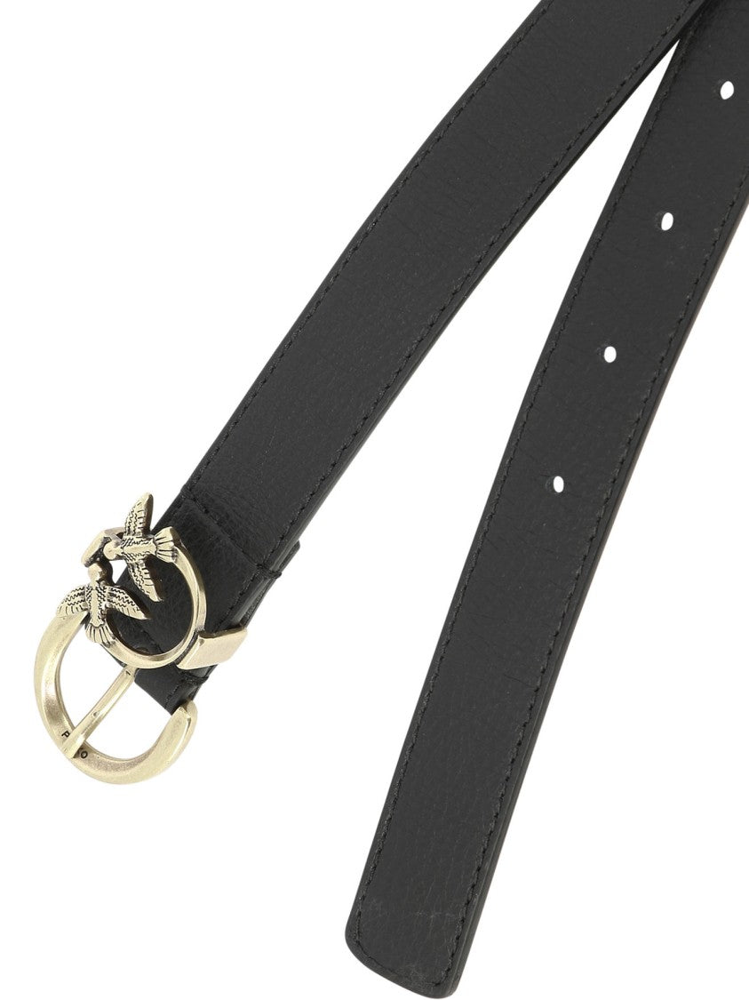 Pinko Slim Leather Belt With Distinctive Gold-Tone Buckle