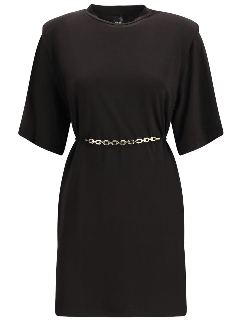 Pinko Allie Short Dress With Structured Shoulders And Chain