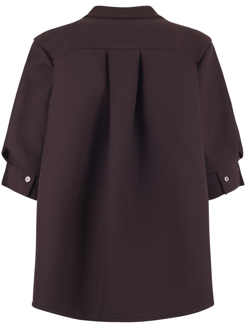 Sacai Mixed Knit Cardigan With Classic Collar