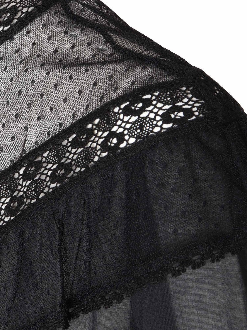 Max Mara Sheer Black Shirt With Intricate Lace Detailing