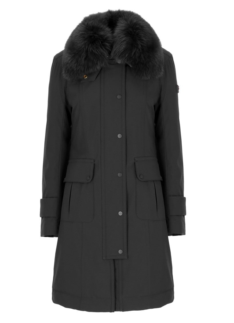 Peuterey Black Rakid Fox Fur Collar Long Down Jacket