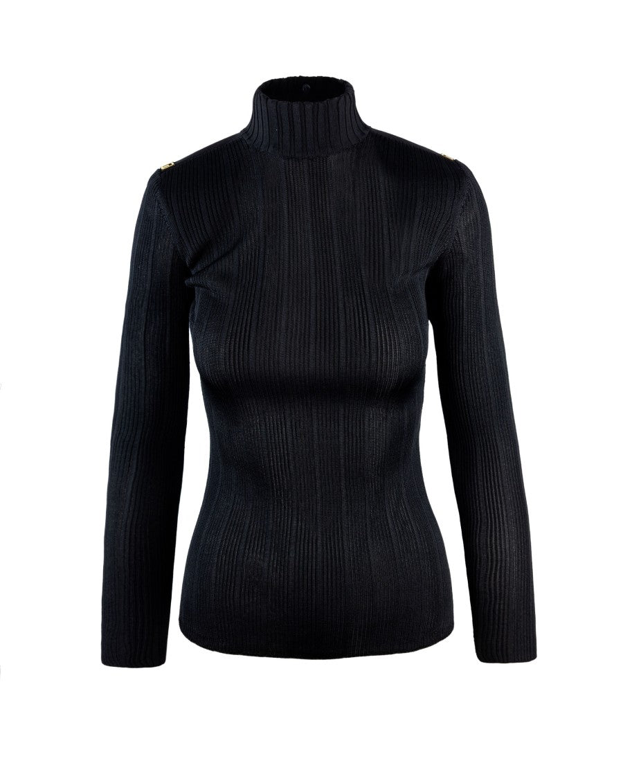 Elisabetta Franchi Black Viscose Yarn Sweater With Logo Details
