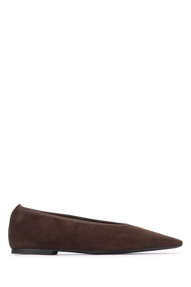 Totême Matte Brown Pointed-Toe Flats With Minimalist Silhouette