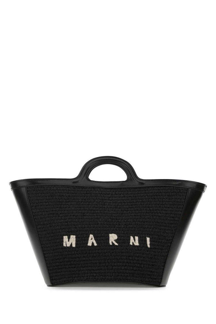 Marni Black Leather And Raffia Small Tropicalia Summer Handbag