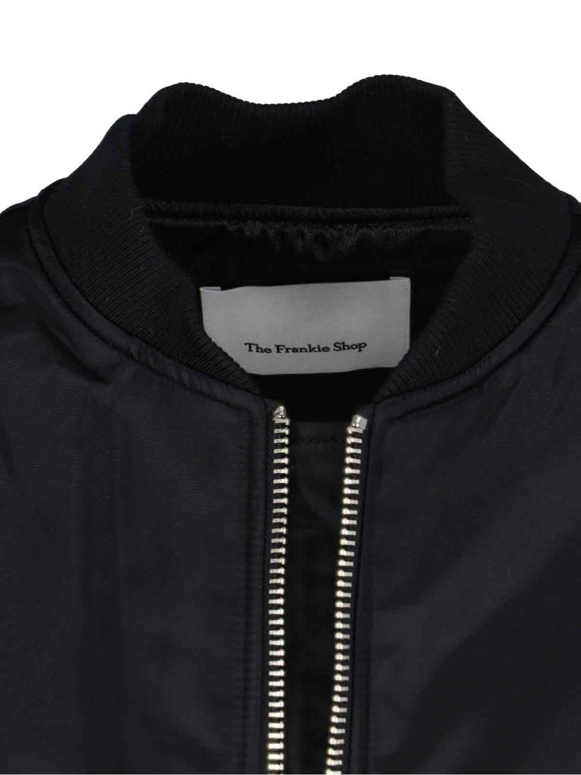 The Frankie Shop Padded Black Bomber Jacket With Ribbed Finishes