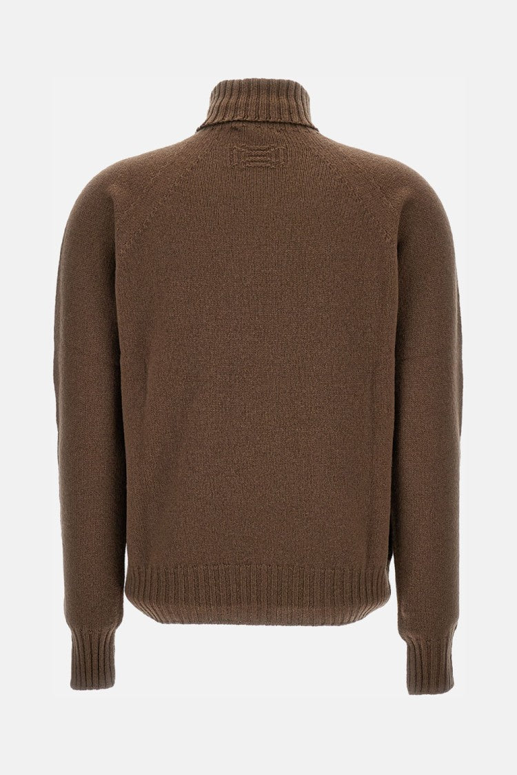 Drumohr Relaxed Fit Brown Wool Turtleneck Sweater